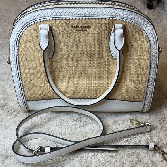 kate spade Handbags - Kate Spade Reiley Straw Dome Satchel Tan and White